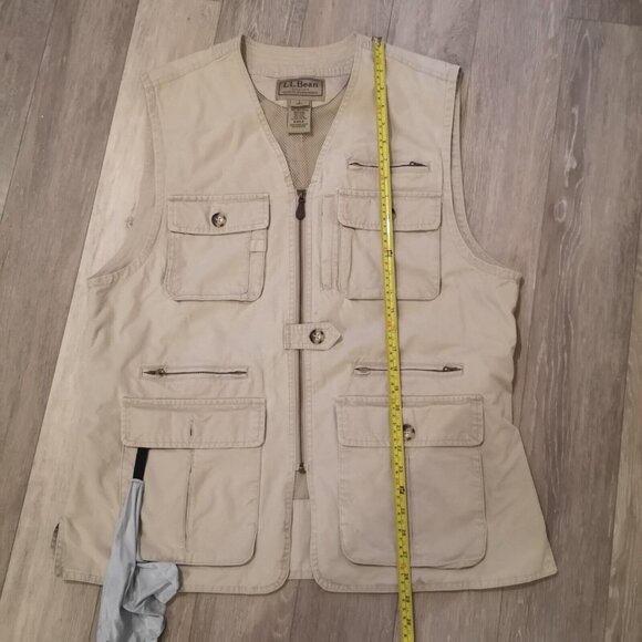 LL BEAN Vest Mens L Utility Safari Tactical Fishing Full Zip Canvas Cotton Tan - Picture 9 of 13